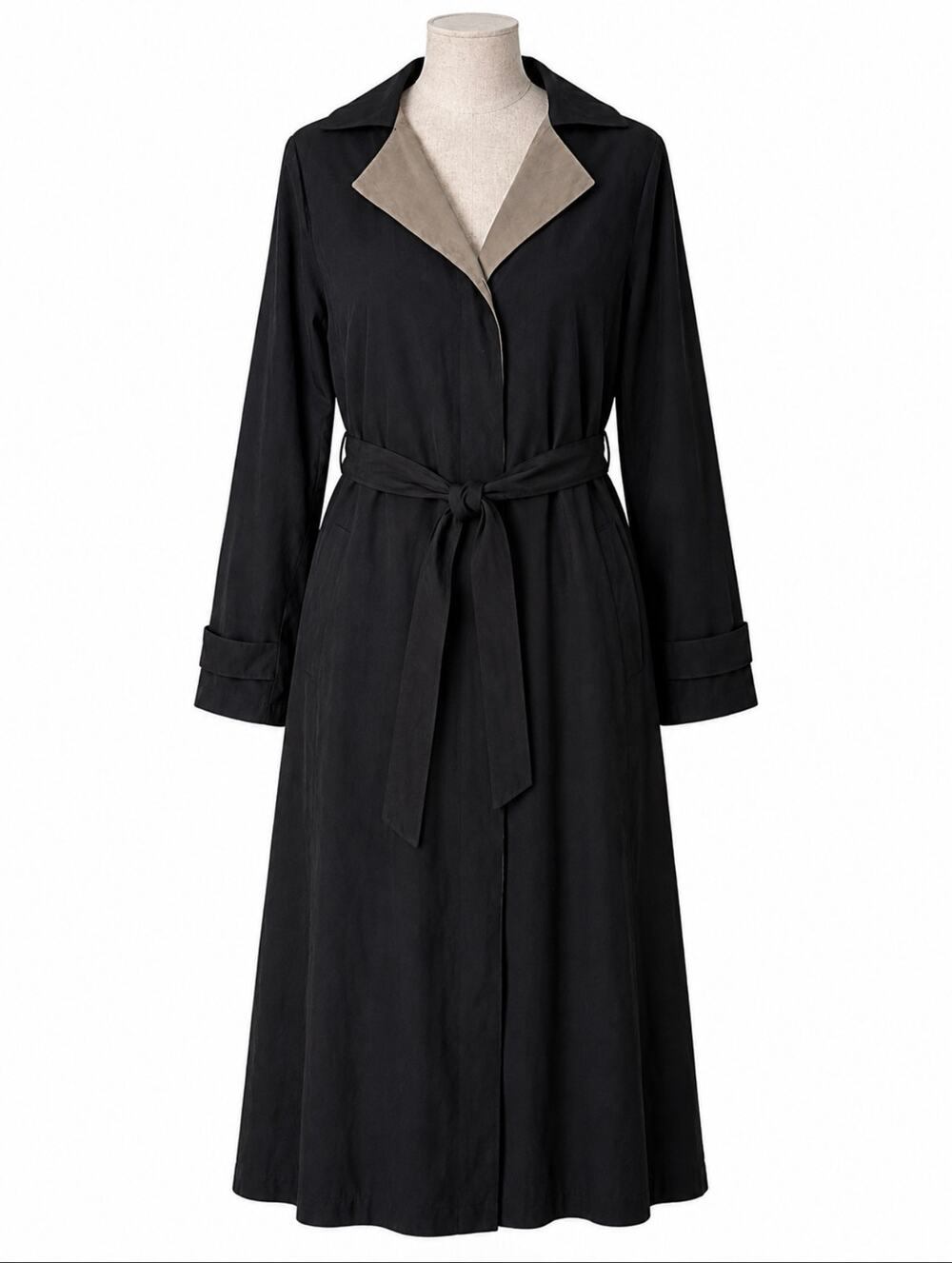 Fleet Street Maxi Trench Coat Women’s 8 Black Removable Hood Lining Belted Y2K